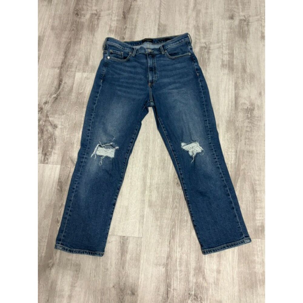 Banana Republic Blue Denim Mid Rise Distressed Straight Leg Jeans Women's 30 Reg